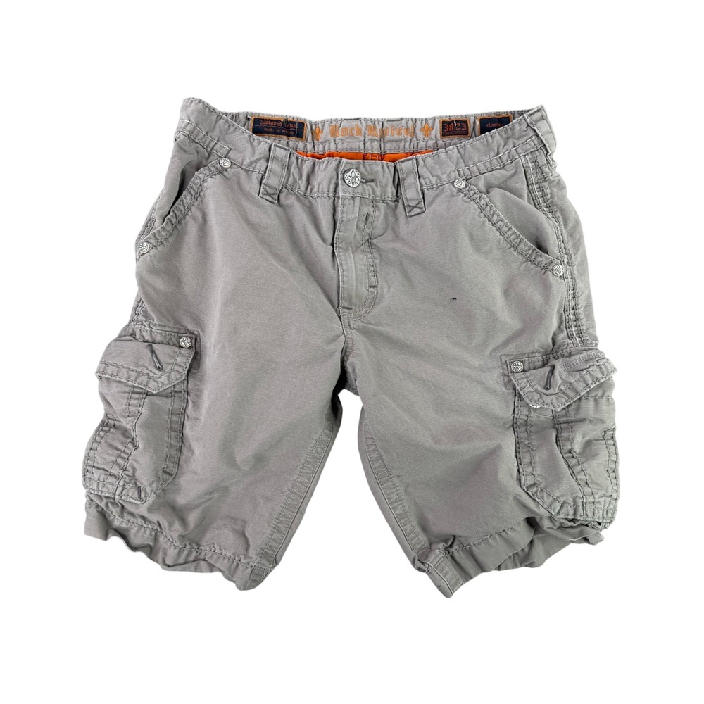 Rock Revival Cargo Shorts Men 38 Grey Classic Ripstop REC2355-232 Y2K Utility